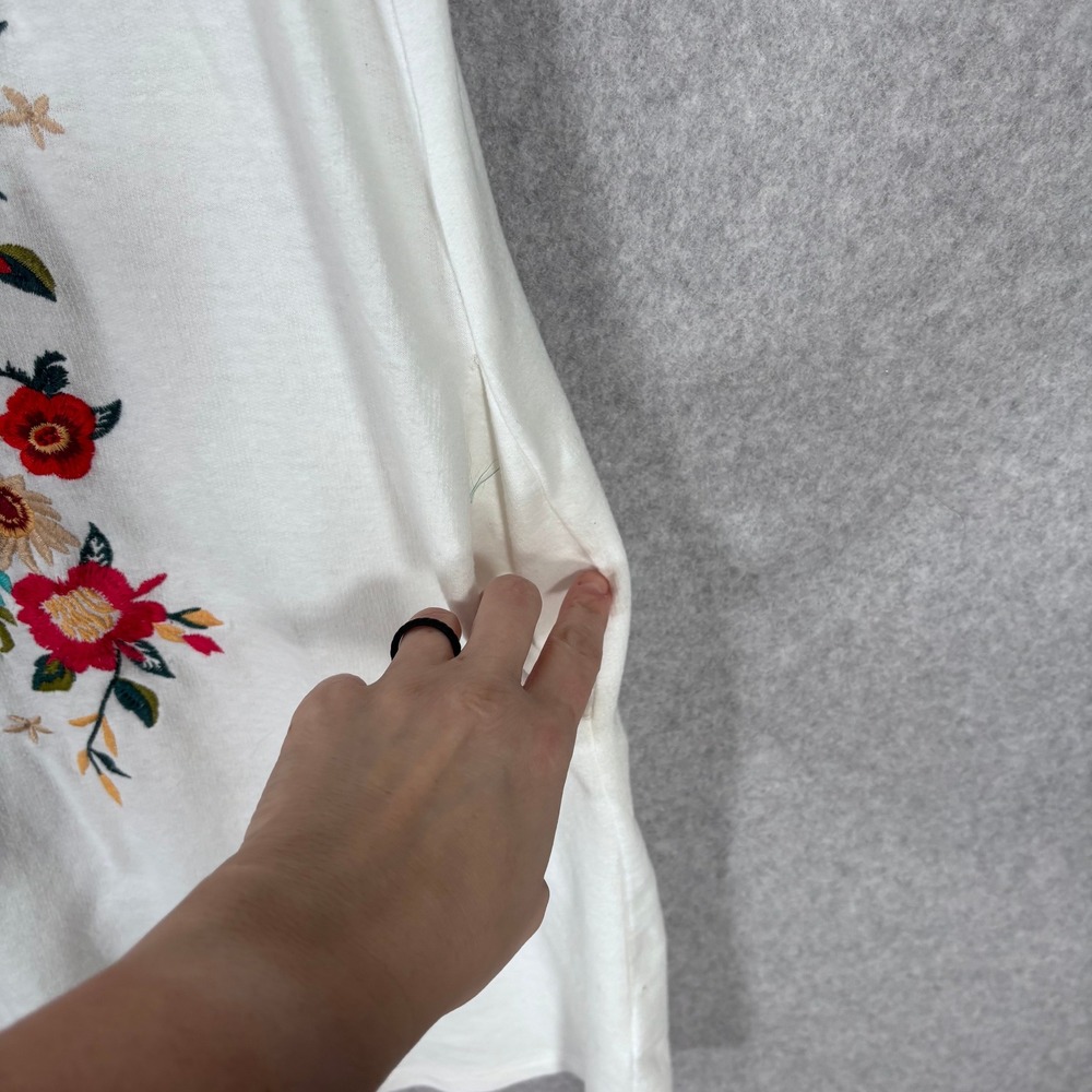 UMGEE‎ Embroidered T Shirt Tunic Dress Medium Pockets Cottage Boho Lounge Comfy - Picture 4 of 13